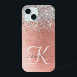 Rose Gold Pretty Girly Silver Glitter Sparkly iPhone 15 Case<br><div class="desc">Easily personalize this trendy chic phone case design featuring pretty silver sparkling glitter on a rose gold brushed metallic background.</div>