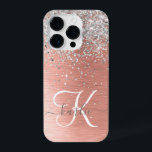 Rose Gold Pretty Girly Silver Glitter Sparkly iPhone 14 Pro Case<br><div class="desc">Easily personalize this trendy chic phone case design featuring pretty silver sparkling glitter on a rose gold brushed metallic background.</div>