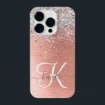 Rose Gold Pretty Girly Silver Glitter Sparkly iPhone 14 Pro Case<br><div class="desc">Easily personalize this trendy chic phone case design featuring pretty silver sparkling glitter on a rose gold brushed metallic background.</div>