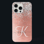 Rose Gold Pretty Girly Silver Glitter Sparkly iPhone 15 Pro Max Case<br><div class="desc">Easily personalize this trendy chic phone case design featuring pretty silver sparkling glitter on a rose gold brushed metallic background.</div>