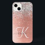 Rose Gold Pretty Girly Silver Glitter Sparkly iPhone 14 Plus Case<br><div class="desc">Easily personalize this trendy chic phone case design featuring pretty silver sparkling glitter on a rose gold brushed metallic background.</div>