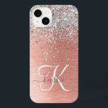 Rose Gold Pretty Girly Silver Glitter Sparkly iPhone 14 Plus Case<br><div class="desc">Easily personalize this trendy chic phone case design featuring pretty silver sparkling glitter on a rose gold brushed metallic background.</div>