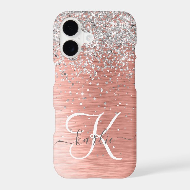 Rose Gold Pretty Girly Silver Glitter Sparkly iPhone Case (Back)