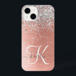 Rose Gold Pretty Girly Silver Glitter Sparkly iPhone 14 Case<br><div class="desc">Easily personalize this trendy chic phone case design featuring pretty silver sparkling glitter on a rose gold brushed metallic background.</div>