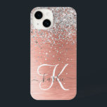 Rose Gold Pretty Girly Silver Glitter Sparkly iPhone 14 Case<br><div class="desc">Easily personalize this trendy chic phone case design featuring pretty silver sparkling glitter on a rose gold brushed metallic background.</div>