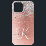 Rose Gold Pretty Girly Silver Glitter Sparkly iPhone 12 Pro Max Case<br><div class="desc">Easily personalize this trendy chic phone case design featuring pretty silver sparkling glitter on a rose gold brushed metallic background.</div>