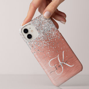 Rose Gold Pretty Girly Silver Glitter Sparkly iPhone 14 Pro Max Case