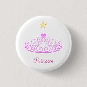 Rose gold Princess tiara, star & calligraphy 1 Inch Round Button