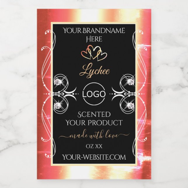 Rose Gold Product Labels Diamonds Black with Logo (Single Label)