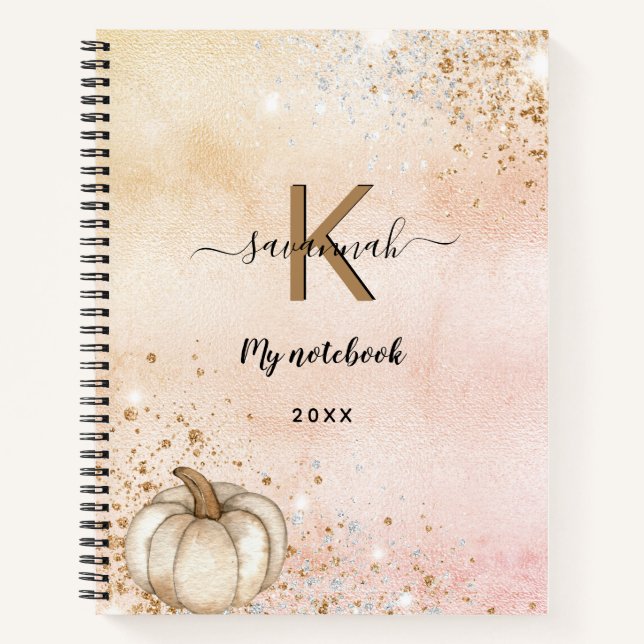 Rose gold pumpkin monogram name diary notebook (Front)