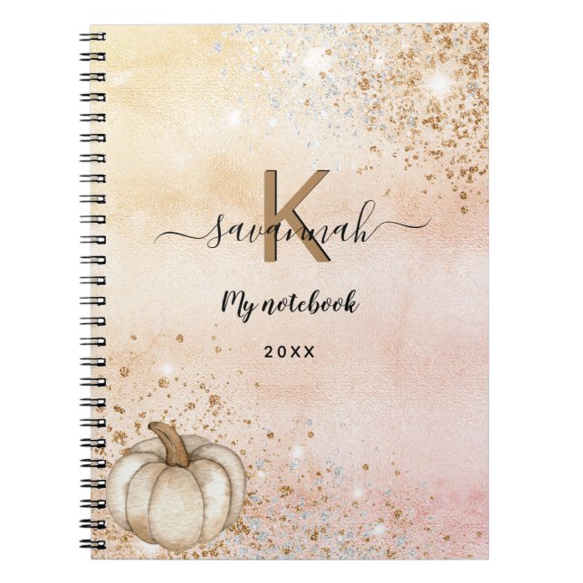 Rose gold pumpkin monogram name diary notebook (Front)