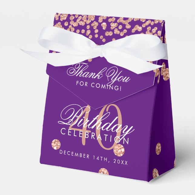 Rose Gold Purple 40th Birthday Thank You Confetti Favor Box (Front Side)