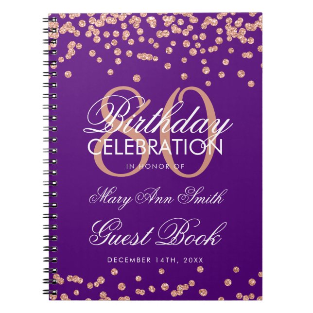 Rose Gold Purple 80e Anniversaire Livre d'hôtes Co (Devant)