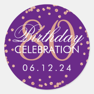 Rose Gold Purple 80th Birthday Glitter Confetti Classic Round Sticker