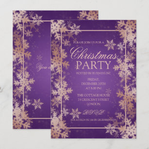 Rose Gold Purple Foil Snowflakes Christmas Party Invitation