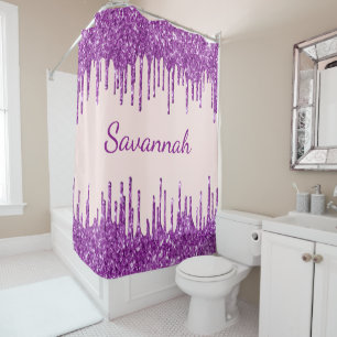 Rose gold purple glitter drips monogram script