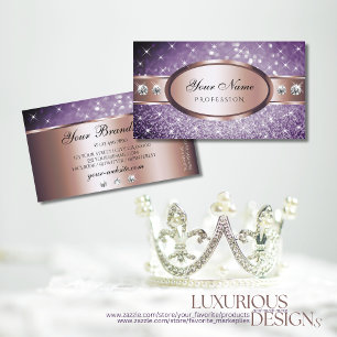Rose Gold Purple Glitter Sparkling Stars Diamonds Business Card