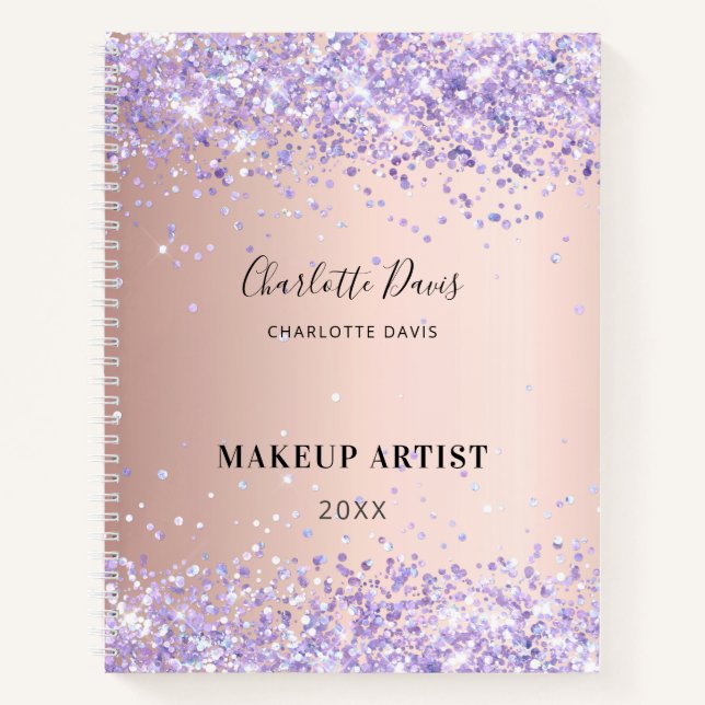 Rose gold purple name signature business notebook (Front)