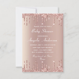 Rose Gold QR Code Baby Boy Shower Invitation