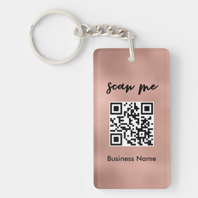 Rose Gold QR Code Business Card Your Logo Custom  Keychain (Front)