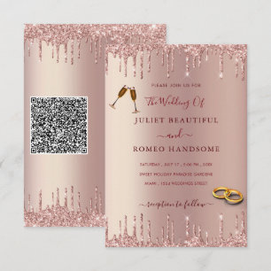 Rose Gold QR Code Wedding Invitation Template