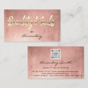 Rose Gold Quality Nail Script QR Code Logo  Business Card