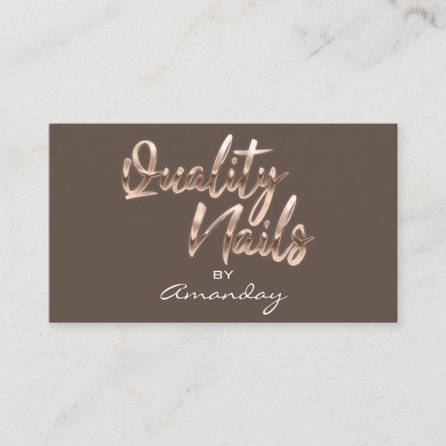 Rose Gold Quality Nails Script Frame QR Code Logo Business Card (Front)
