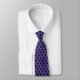 Rose Gold Quatrefoil Pattern on Blue Formal Tie