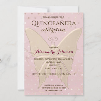 Rose Gold Quinceanera Birthday Magnetic Invitation