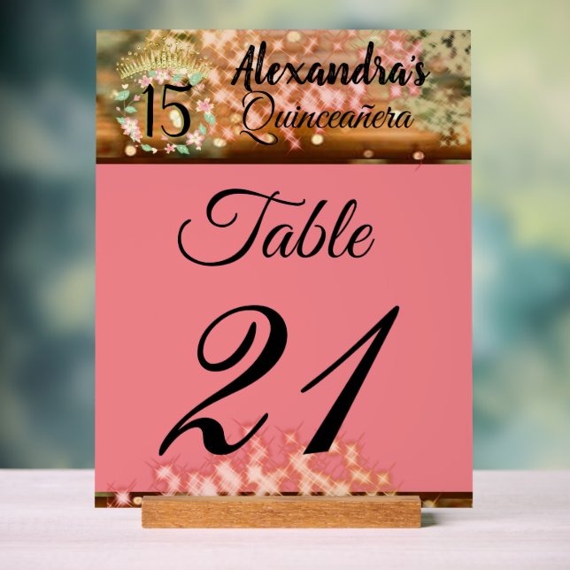 Rose Gold Quinceanera Celebration Table Number Acrylic Sign (Neutral)