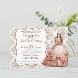 Rose Gold Quinceañera Dress Invitation