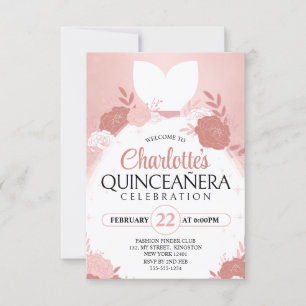 Rose Gold Quinceanera﻿ Floral Princess Dress Invitation