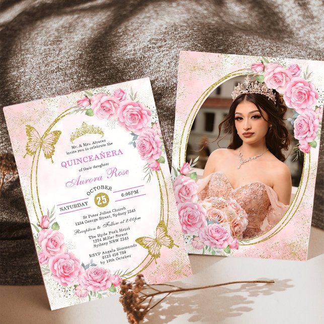 Rose Gold Quinceanera Miss Quince 15 Anos Photo Invitation (Creator Uploaded)