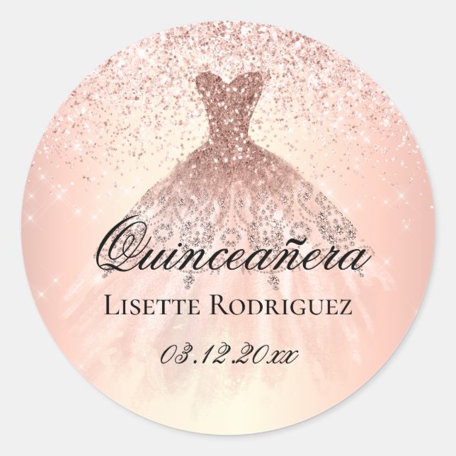 Rose Gold Quinceanera Personalized Classic Round Sticker (Front)