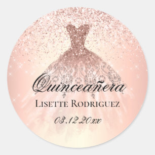 Rose Gold Quinceanera Personalized Classic Round Sticker