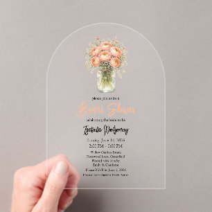 Rose Gold Ranunculus Mason Jar Bridal Shower Acrylic Invitations