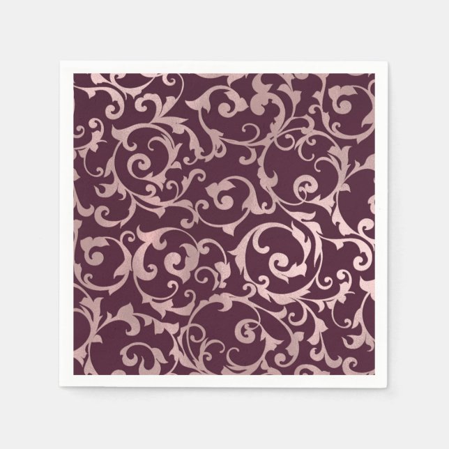 Rose Gold Raspberry Wine Modern Elegant Wedding Napkin (Front)