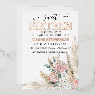 Rose Gold Real Foil Sweet 16 Sixteen Boho Floral 