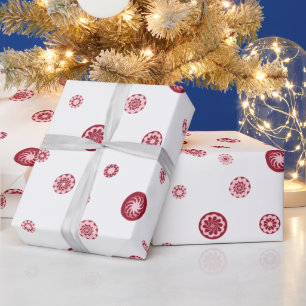 Rose Gold Red White Polka Dots Geometric Circle Wrapping Paper