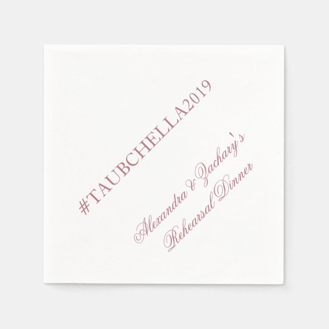 Rose Gold Rehearsal Dinner Wedding Hashtag Napkins (Front)