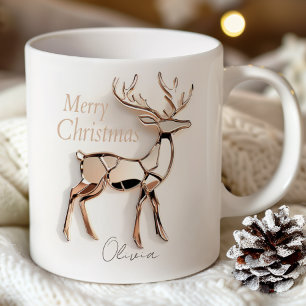 Rose Gold Reindeer Christmas Mug   Custom Name