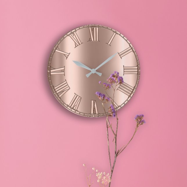 Rose Gold Relief Metal Blush Silver Roman Numbers Large Clock (Rose Gold Relief Metal Blush Silver Roman Numbers Large Clock)