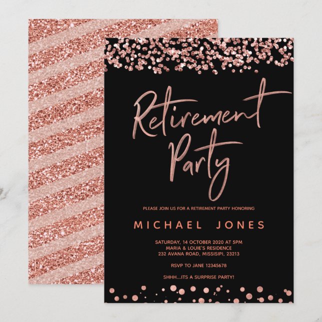 Rose gold retirement party invitation (Front/Back)