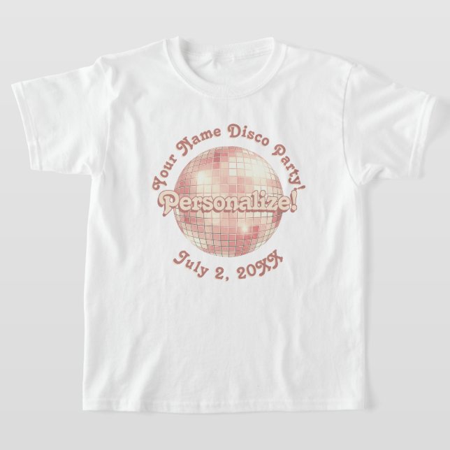 Rose Gold Retro Disco Ball PERSONALIZED T-Shirt (Laydown)