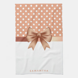Rose Gold Ribbon and Polka Dots Kitchen Towel