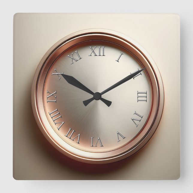 rose gold ring and roman numerals square wall clock (Front)