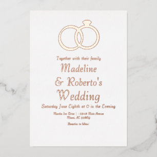 Rose Gold Rings Wedding  Pressed Foil Invitations