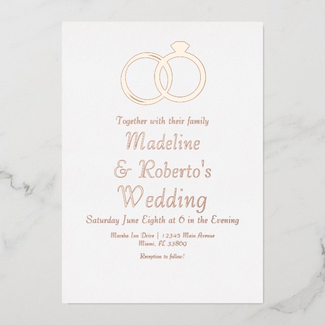 Rose Gold Rings Wedding  Pressed Foil Invitations (Front)