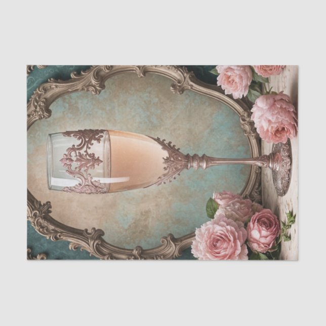 Rose Gold Rococo French Champagne Glass Decoupage  Tissue Paper (Front)