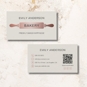 Rose Gold Rolling Pin Bakery QR Code Business Card